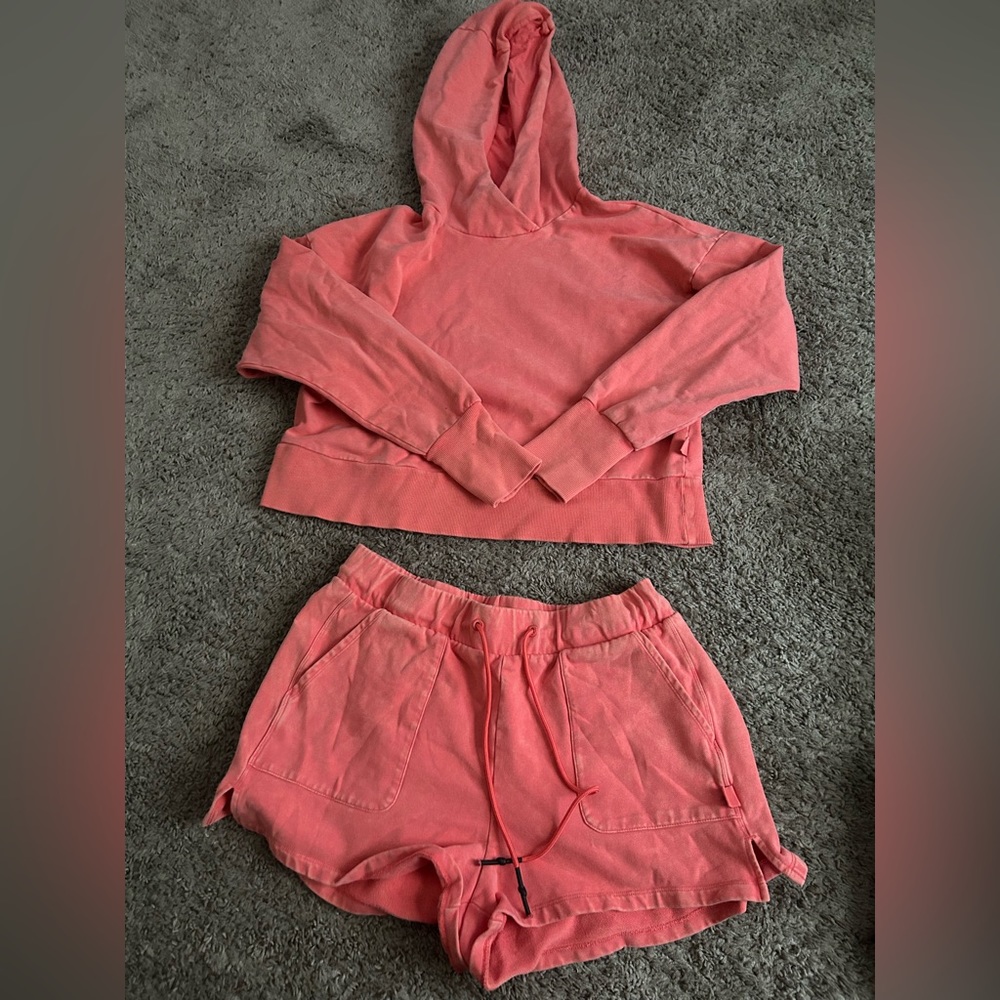 Coral hoodie and short set